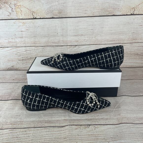 Larroude Lee Womens Sz 7.5 Flats Tweed Milano Black - Picture 2 of 12